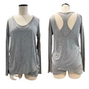 Zella Silver Slate V-Neck‎ Long Sleeve Asymetrical Hem Top Medium